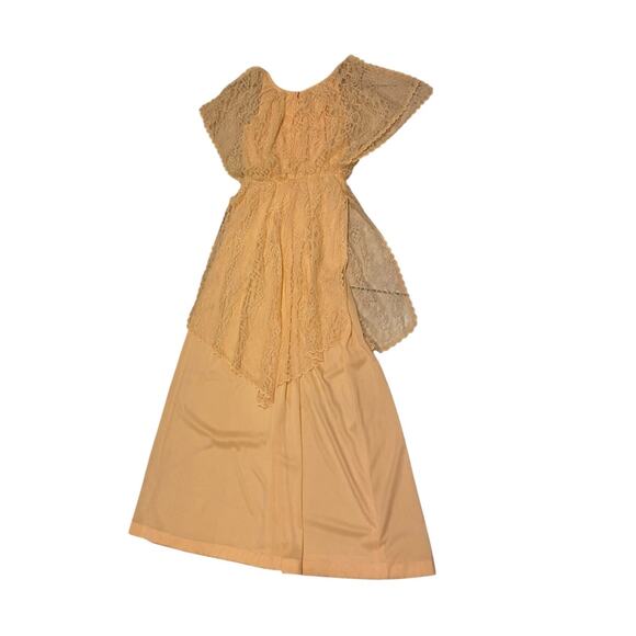Vintage 1970s Peach Lace Overlay Maxi Dress Prairie Gown / Women’s Small - - Picture 2 of 4